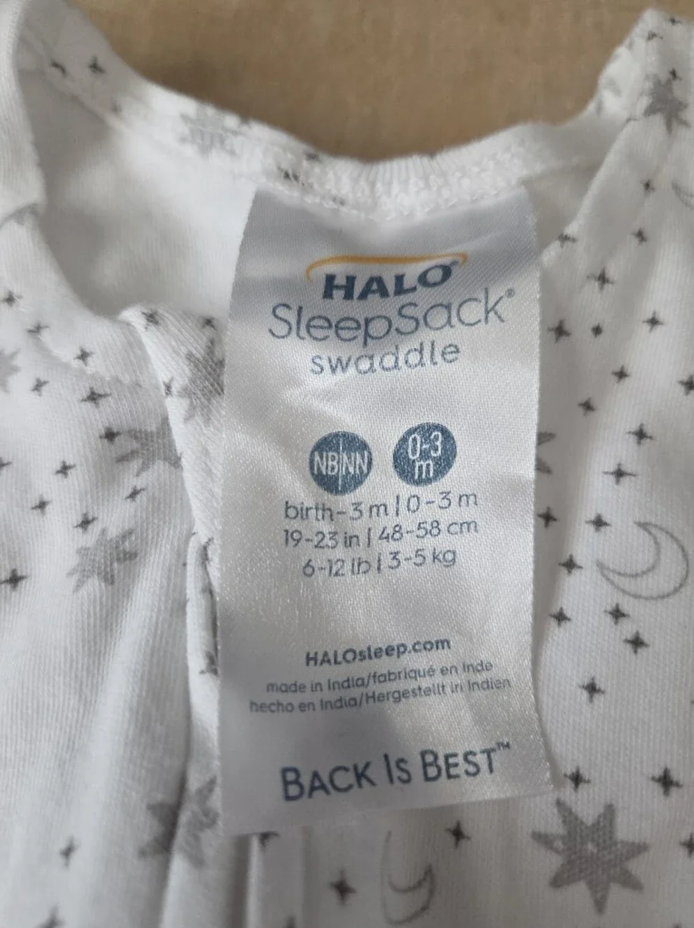 Halo Baby Sleep Sack Swaddles White with Gray Star And Solid Cream